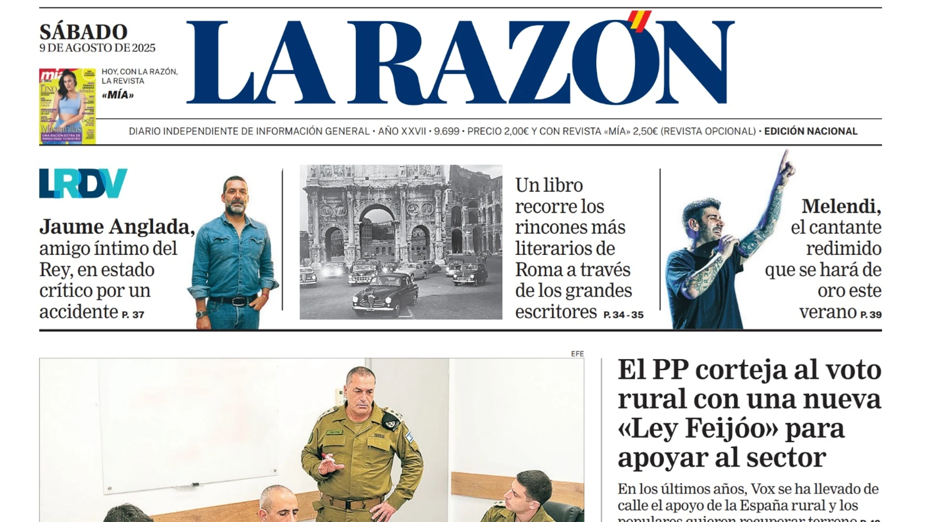 Portada de LA RAZÓN del sábado 9 de agosto de 2025 recortada