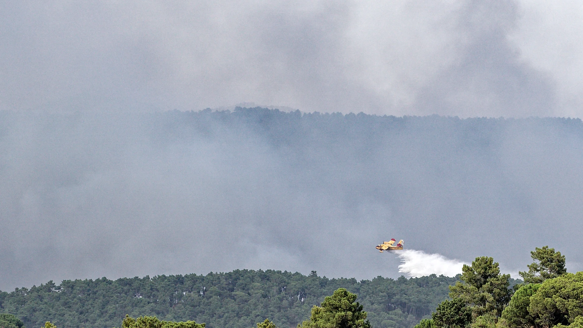 LAS NAVAS DEL MARQUÉS (ÁVILA), 08/08/2025.- Incendio en las proximidades de Las Navas del Marqués (Ávila), este viernes. La Junta de Castilla y León ha ordenado la evacuación de dos barrios del municipio abulense de Las Navas del Marqués, denominados La Estación y Ciudad Ducal, por la proximidad de las llamas del incendio iniciado poco antes de las tres de la tarde en el cercano municipio de San Bartolomé de Pinares, ha informado el Gobierno autonómico. EFE/ Raúl Sanchidrián