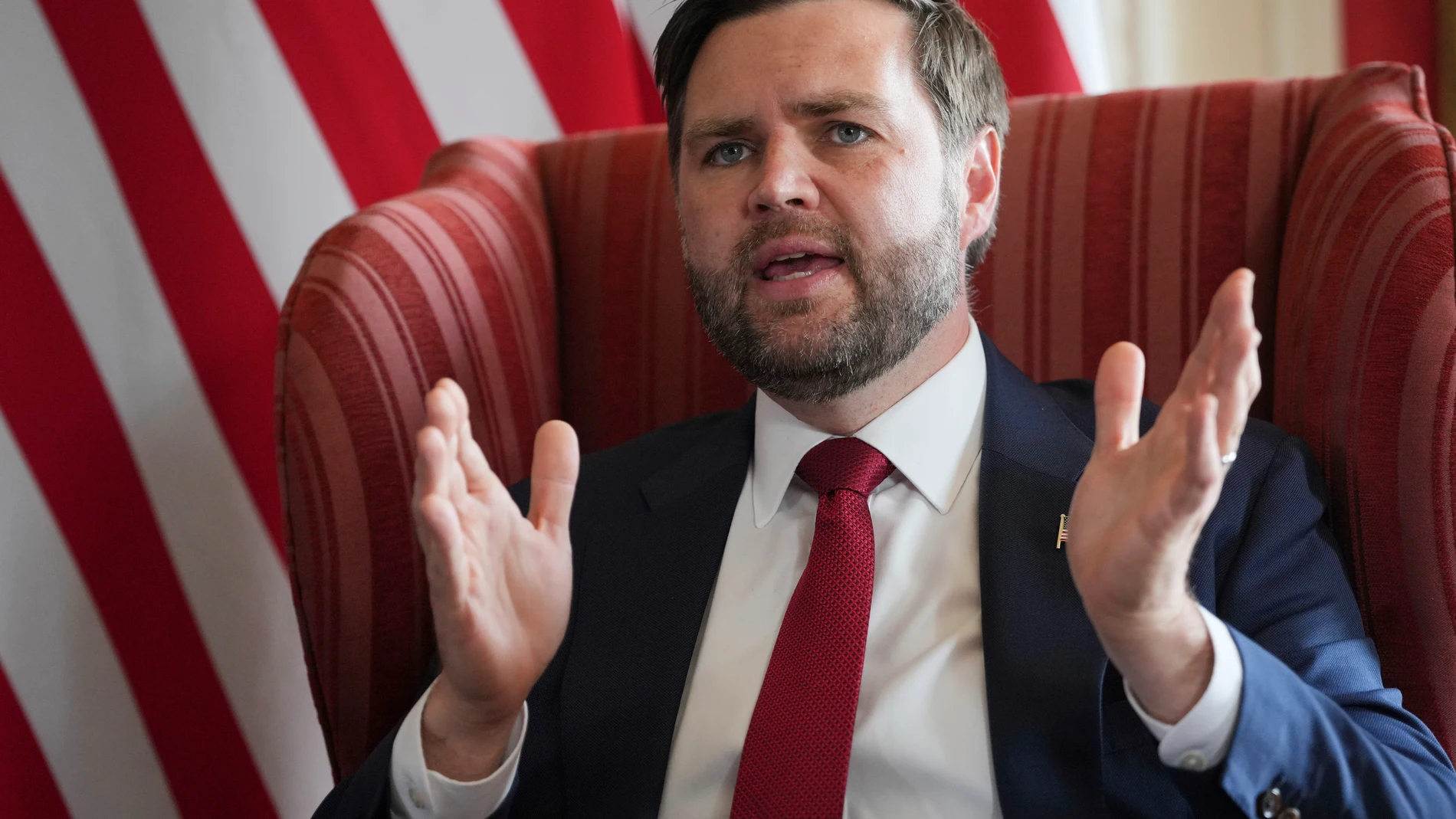 Vice President JD Vance speaks during a meeting with Britain's Foreign Secretary David Lammy at Chevening House in Kent, England, Friday, Aug. 8, 2025. (AP Photo/Kin Cheung,pool)