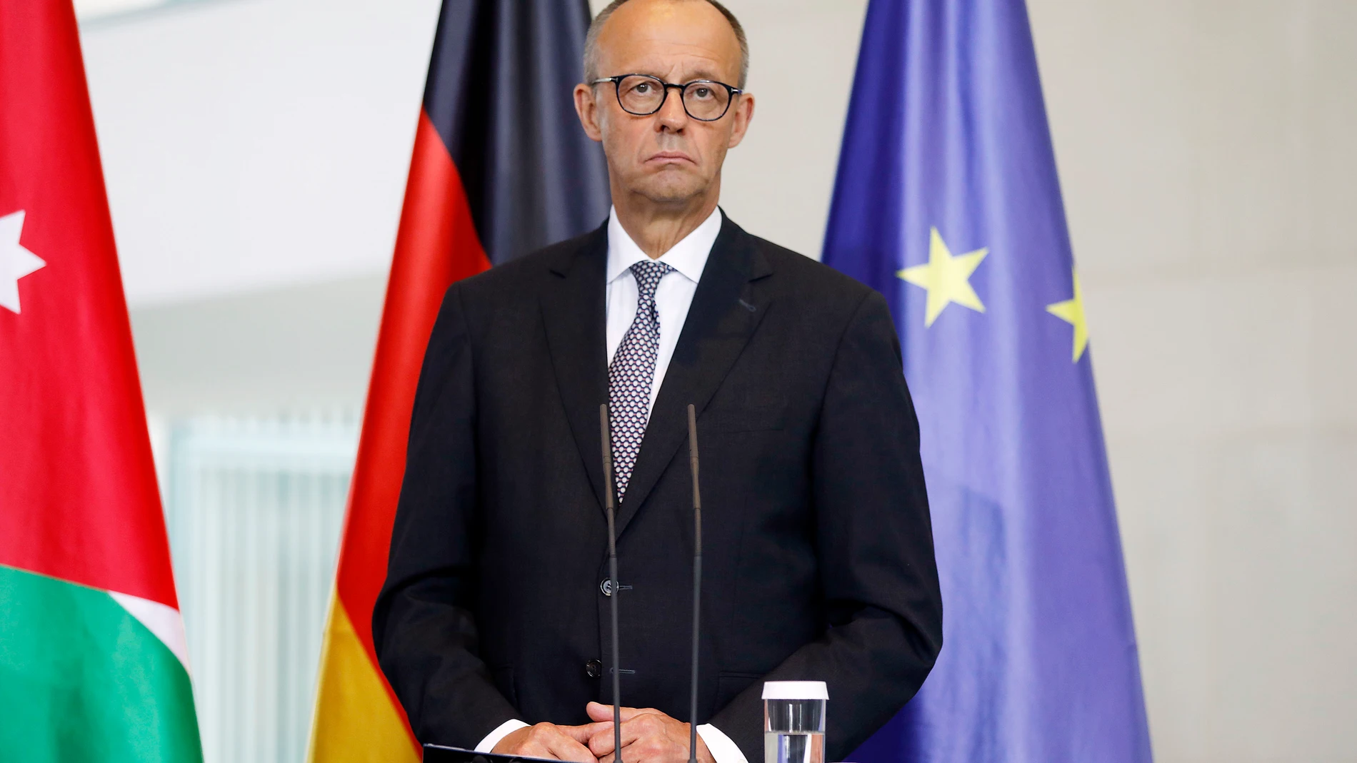 July 29, 2025, Berlin, Berlin, Deutschland: Friedrich Merz beim Empfang des Königs von Jordanien mit militärischen Ehren zu einem gemeinsamen Gespräch mit anschließendem Pressestatement im Bundeskanzleramt. Berlin, 29.07.2025 Europa Press/Contacto/Agentur Wehnert/M.GräNzdöR 29/07/2025 ONLY FOR USE IN SPAIN