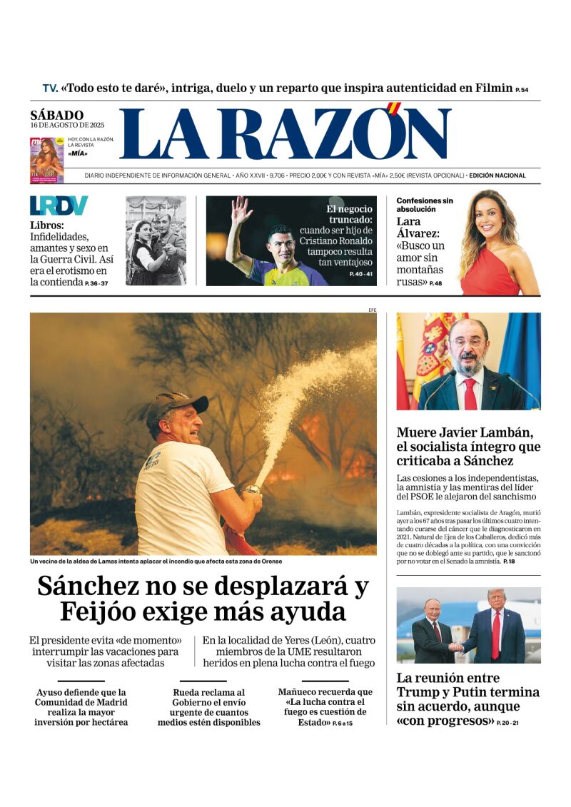 Portada La Razón sábado 16 de agosto de 2025