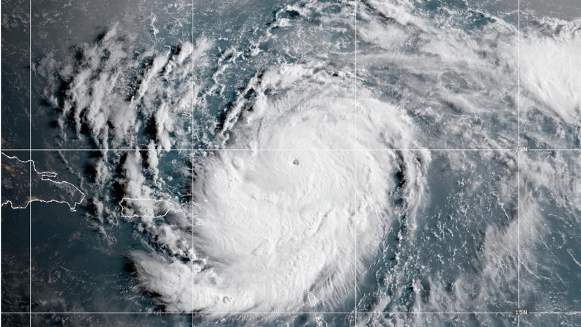 This satellite image provided by NOAA shows Hurricane Erin on Saturday, Aug. 16, 2025. (NOAA via AP)