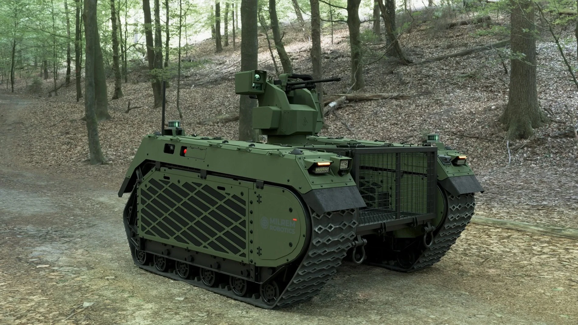 Aparece un robot parecido a un carro de combate pequeño y compacto con una ametralladora en su parte superior