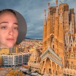 Una latinoamericana junto a la Sagrada Familia