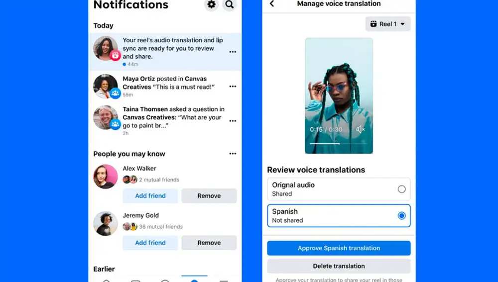 Podrás seleccionar la traducción automática en los menús anteriores a la publicación del Reel