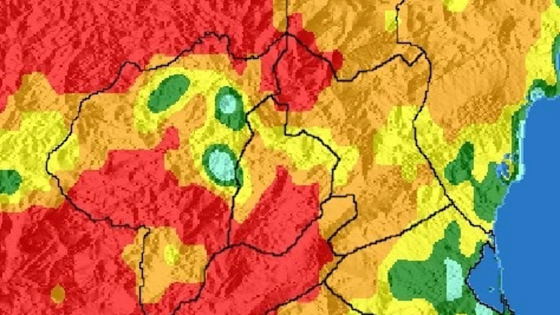 El nivel de riesgo de incendio forestal para este miércoles es extremo o muy alto en la mayor parte de la Región