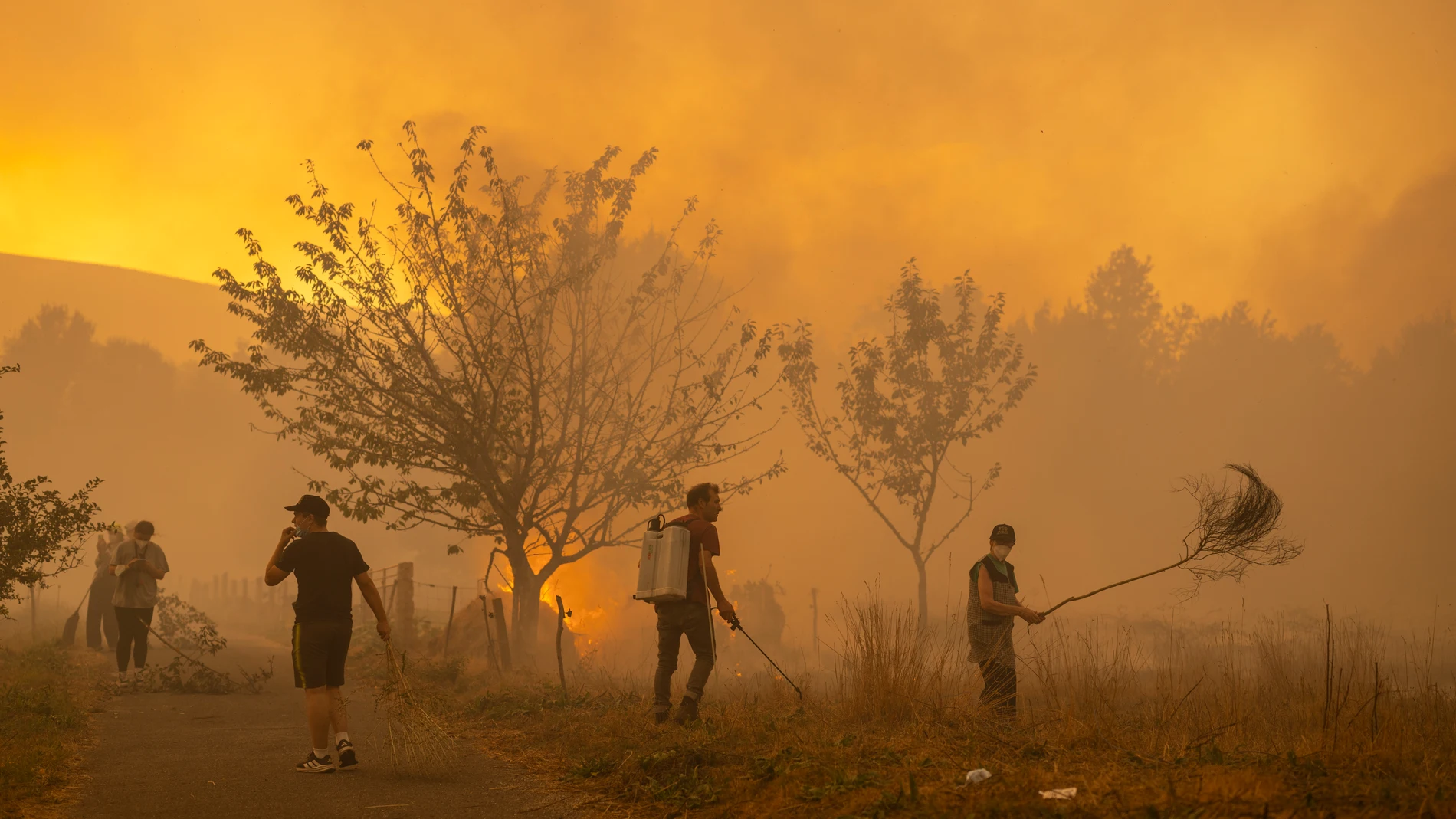 FOTODELDIA CARBALLEDA DE AVIA (OURENSE), 20/08/2025.- Los megaincendios que se han desatado este verano en Galicia, al norte de España, han dejado imágenes dantescas de la lucha contra las llamas, pueblos devastados como si hubieran sufrido un bombardeo o un terremoto y héroes anónimos, muchos sin uniforme y otros con traje de bombero, de las brigadas contraincendios o de la Unidad Militar de Emergencias (UME). "Nos han salvado los vecinos" es una de las frases más repetidas en los fuegos que...