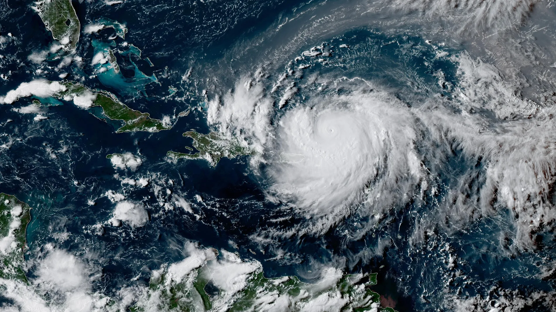 August 16, 2025 - Caribbean - Hurricane Erin on Saturday strengthened into a fearsome Category 5 hurricane with sustained winds of 160 mph as the storm traveled west over the Atlantic, according to the National Hurricane Center. The hurricane is not expected to make a direct hit on the United States, but it will still drive dangerous surf conditions along the East Coast. On the afternoon of Aug. 16, Erin was passing to the north of the northern Leeward Islands in the Caribbean and was just ov...