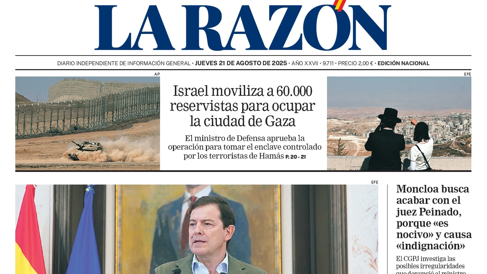 Portada de LA RAZÓN del jueves 21 de agosto de 2025