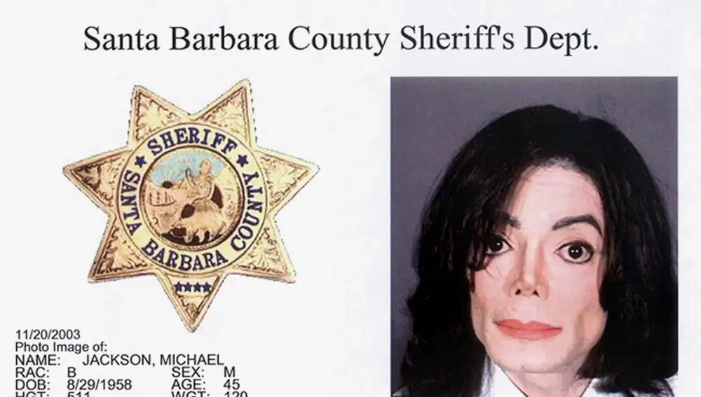 This Michael Jackson booking photo and personal information are shown on this copy of a release from the Santa Barbara County Sheriff's Department after Jackson was booked on child molestation charges in Santa Barbara, Calif., Nov. 20, 2003.