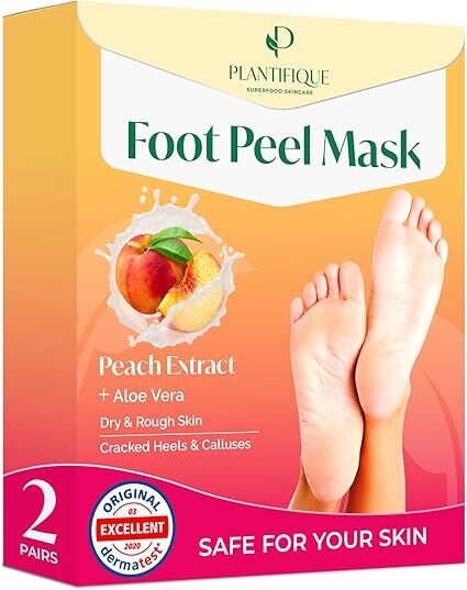 Mascarilla exfoliante Plantifique con melocotón y aloe vera. Pack de 2 pares. (15,95€)