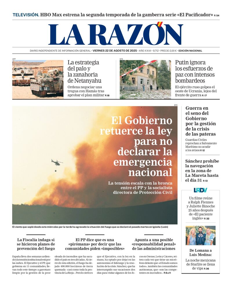 Portada de La Razón del viernes 22 de agosto de 2025