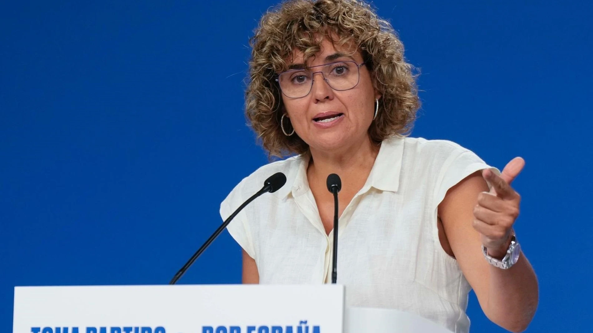Dolors Montserrat, secretaria general del PP europeo, en una rueda de prensa en la sede de Génova REMITIDA / HANDOUT por PP / TAREK Fotografía remitida a medios de comunicación exclusivamente para ilustrar la noticia a la que hace referencia la imagen, y citando la procedencia de la imagen en la firma 22/08/2025