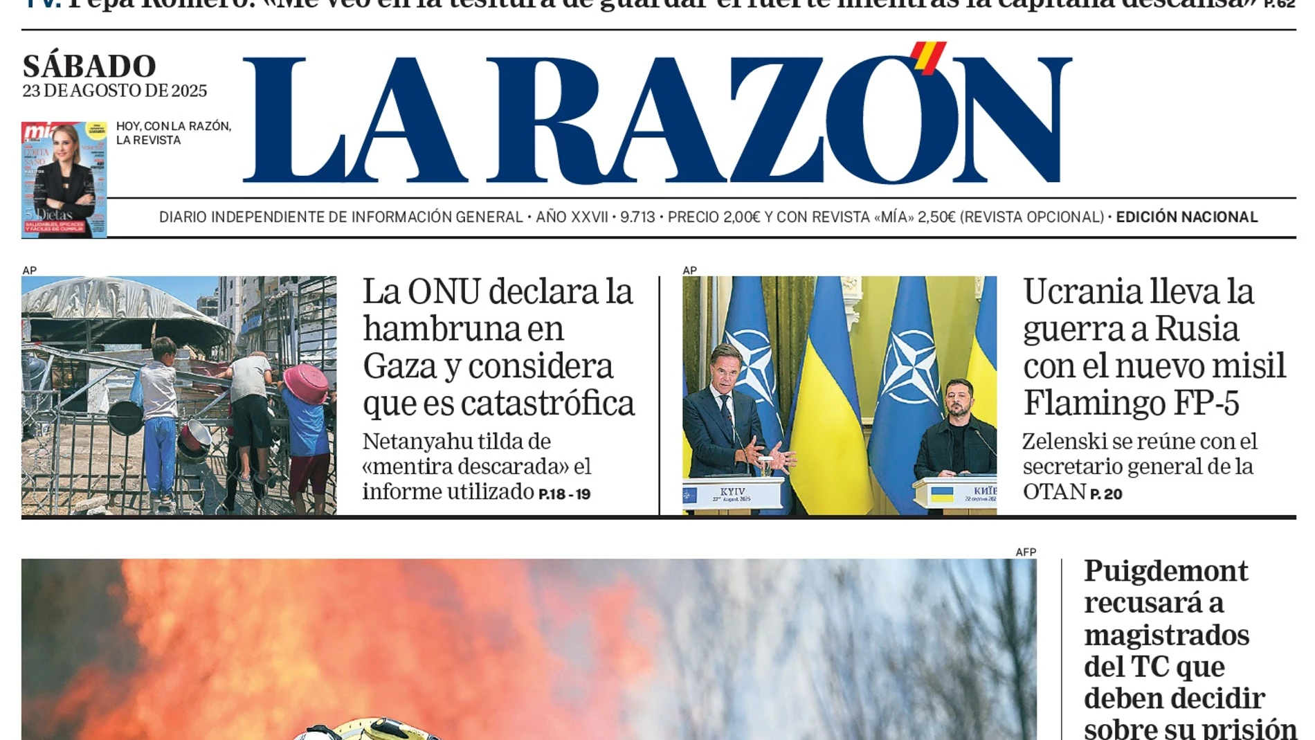 Portada de LA RAZÓN del sábado 23 de agosto de 2025