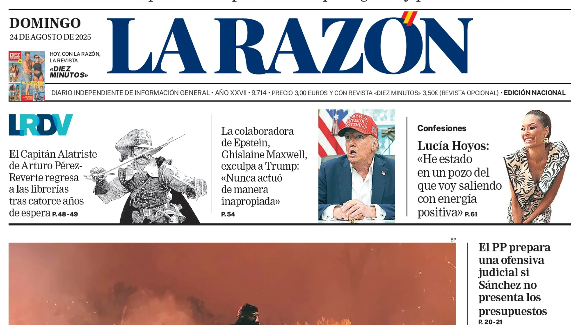 Portada de LA RAZÓN del domingo 24 de agosto de 2025