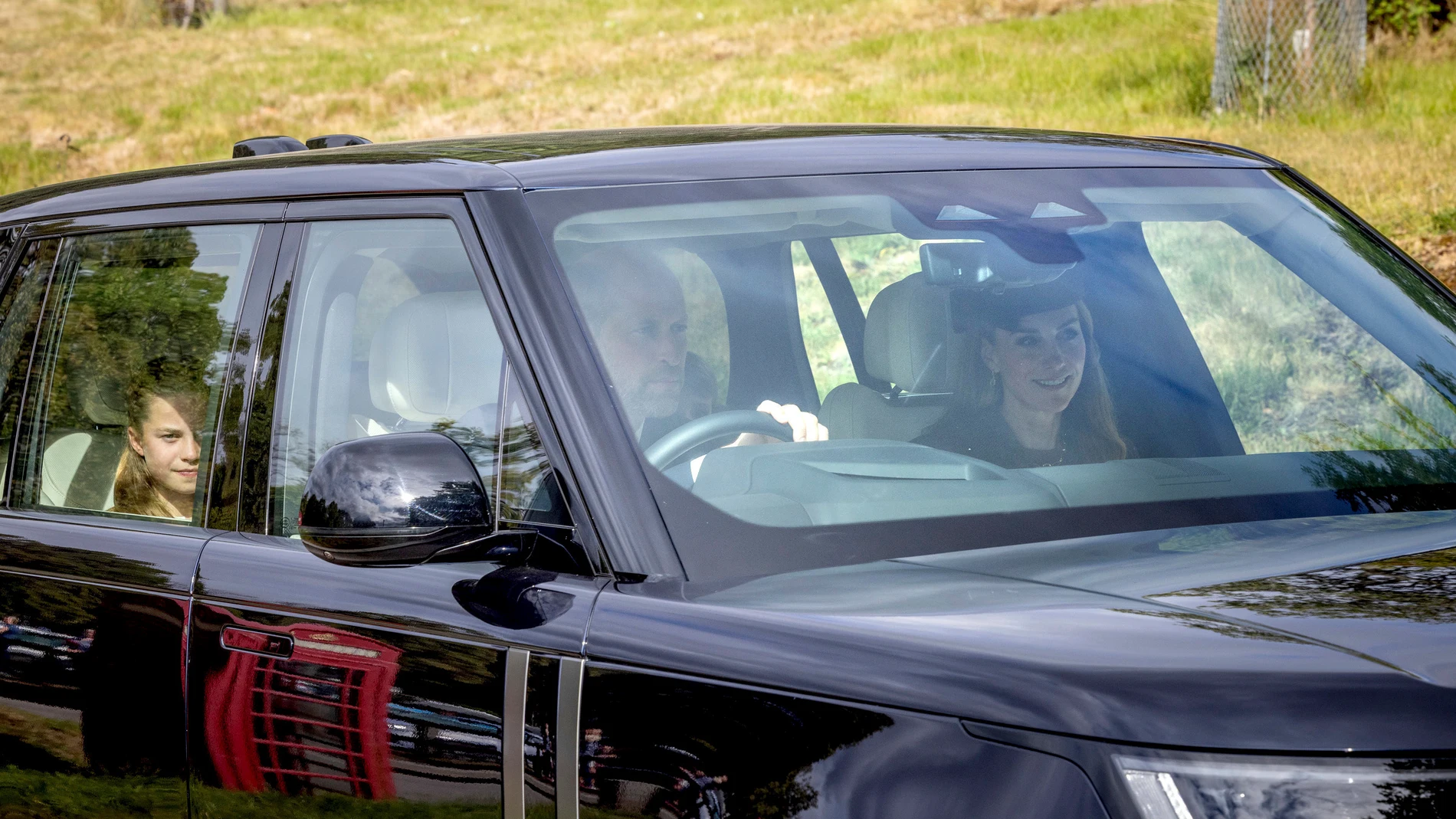 Britain's Prince William and Kate Princess of Wales, known as the Duke and Duchess of Rothesay when in Scotland, with Princess Charlotte attend a service at Crathie Kirk, near Balmoral, Scotland, Sunday, Aug. 24, 2025. (Paul Campbell/PA via AP)