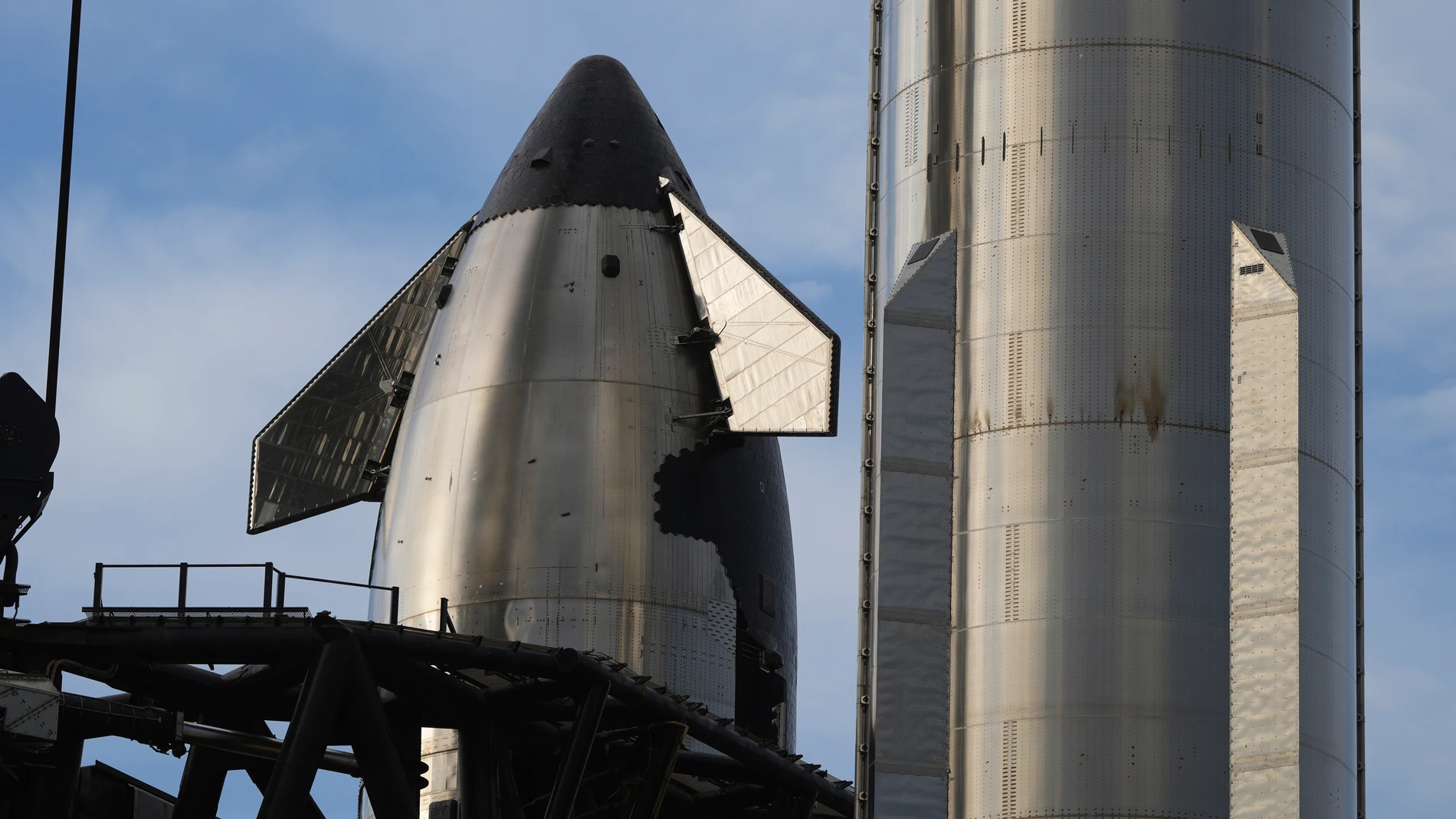 SpaceX's mega rocket Starship is prepared for a test flight from Starbase in Starbase, Texas, Saturday, Aug. 23, 2025. (AP Photo/Eric Gay)