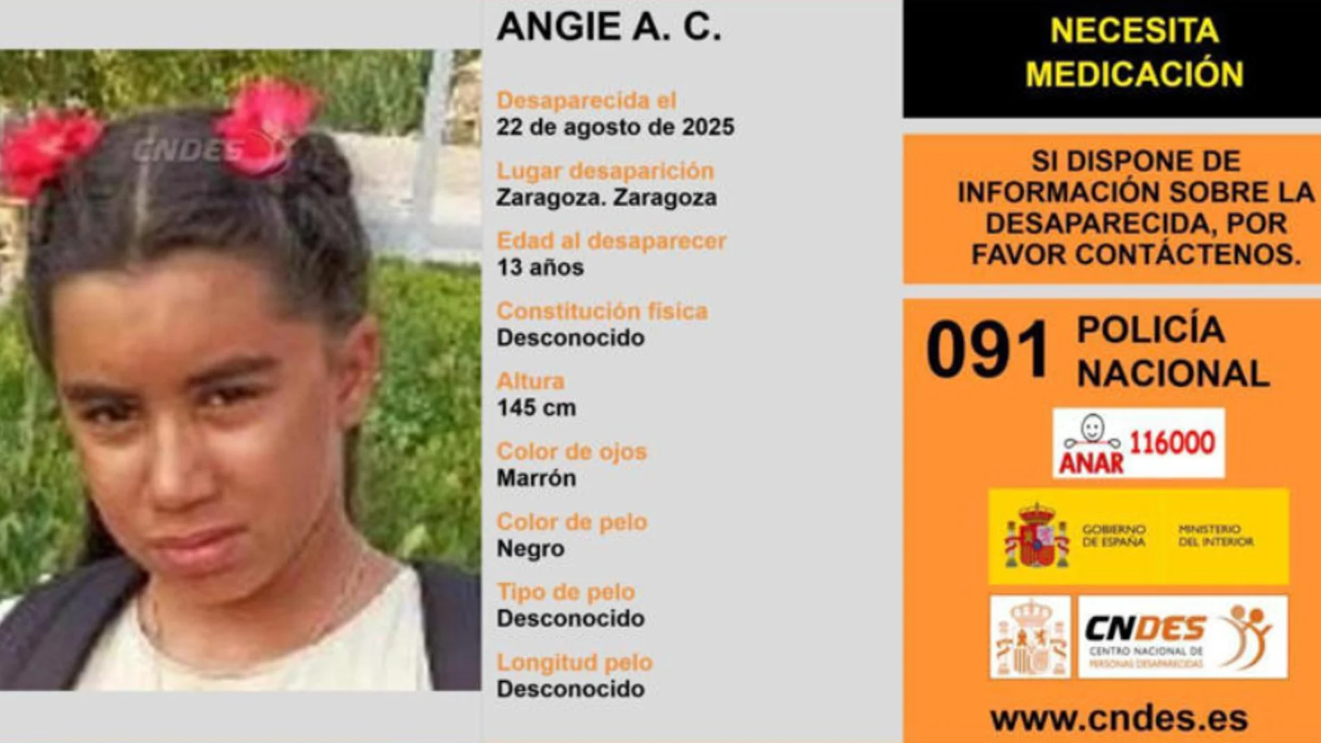 Cartel de la desaparición de Angie A.C. en Zaragoz