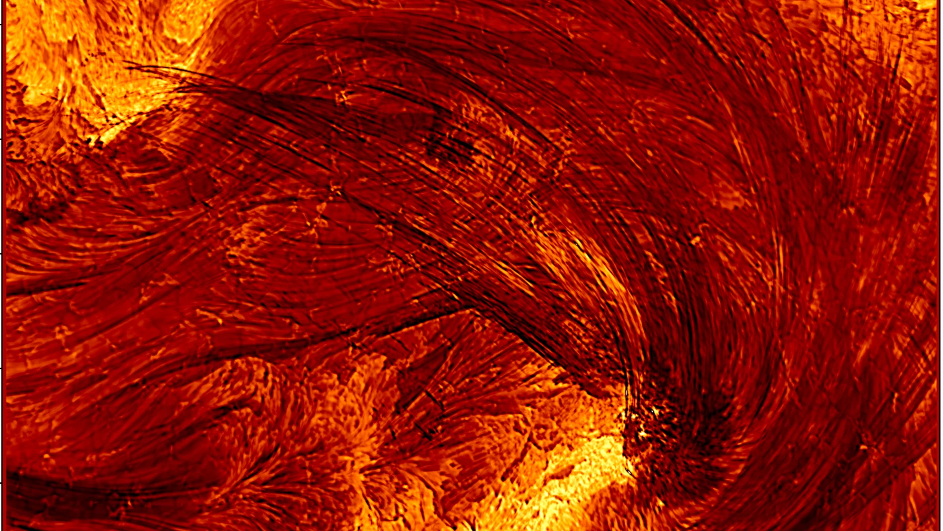 Imagen de alta resolución de la fulguración tomada por el Telescopio Solar Inouye el 8 de agosto de 2024; el encuadre mide, aproximadamente, 4 diámetros terrestres por lado.