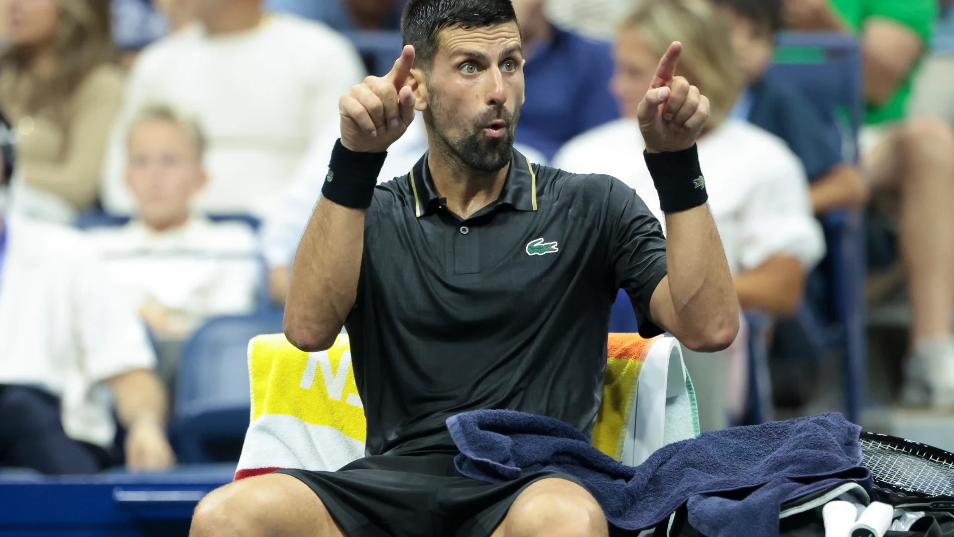 Novak Djokovic of Serbia during his first round against Learner Tien of USA on day 1 of the 2025 US Open Tennis Championships, Grand Slam tennis tournament on August 24, 2025 at USTA Billie Jean King National Tennis Center in Flushing Meadows, Queens, New York, United States - Photo Jean Catuffe / DPPI AFP7 24/08/2025 ONLY FOR USE IN SPAIN