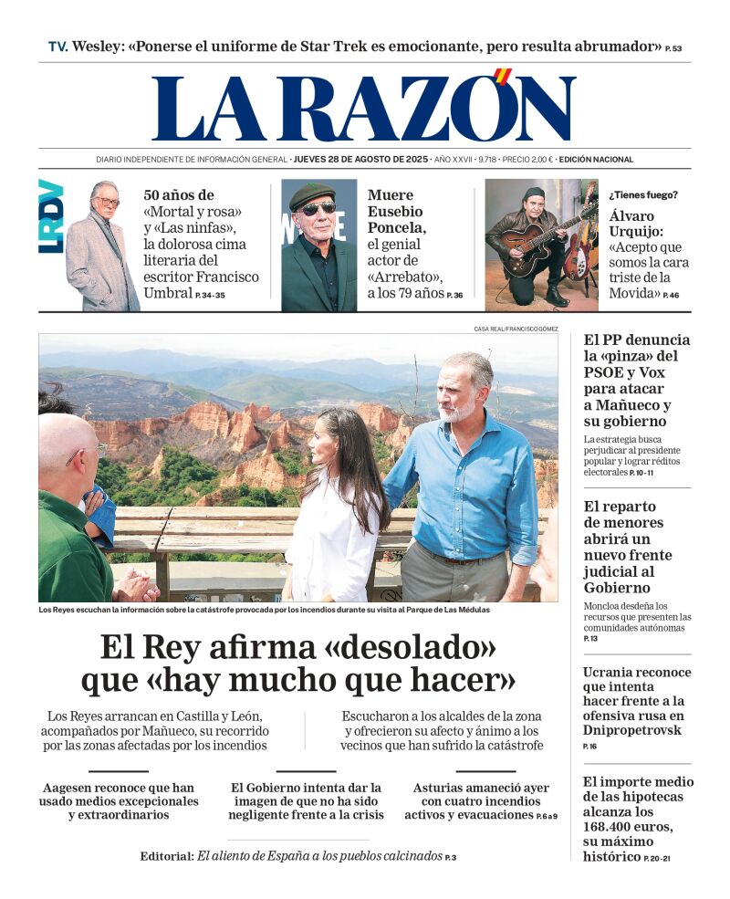 Portada de La Razón del jueves 28 de agosto de 2025