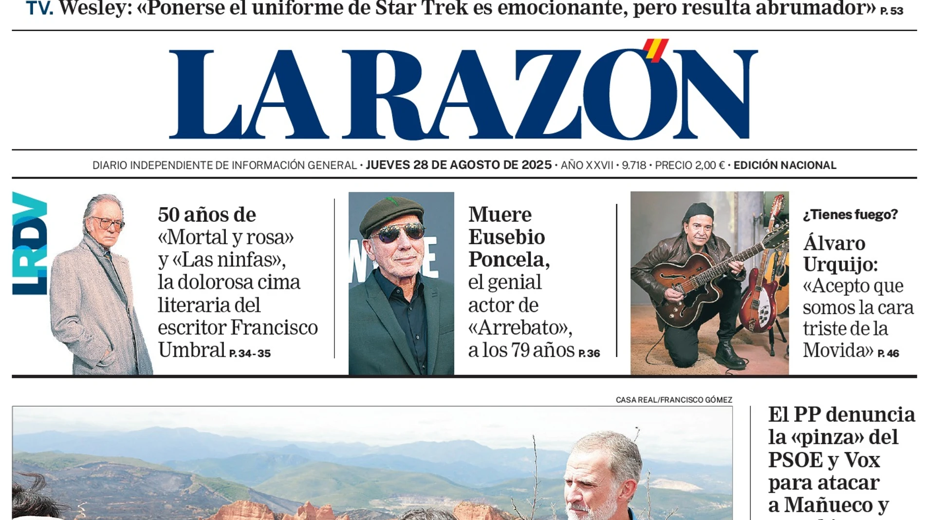 Portada de La Razón del jueves 28 de agosto de 2025